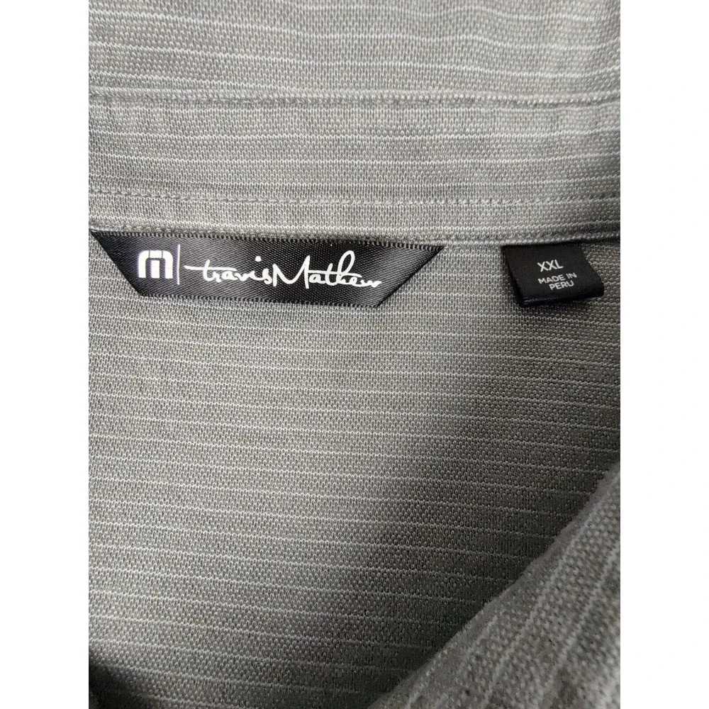 Travis Mathew Men's XXL Gray Striped Short Sleeve Polo Shirt Pima‎ Cotton Blend